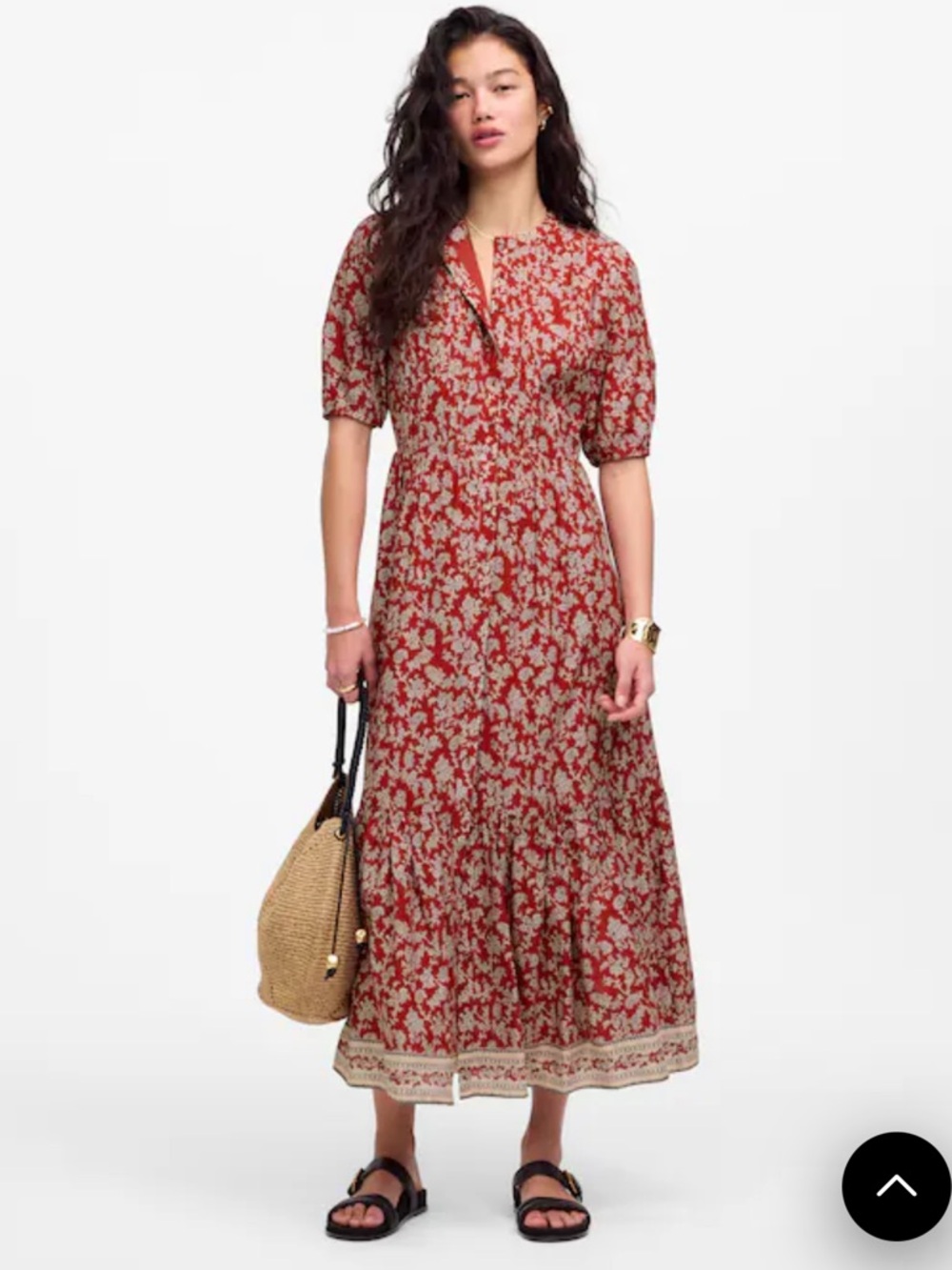 Madewell Pintuck Puff Sleeve Midi Dress
